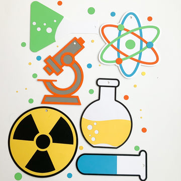 Pinfliers Science Theme Birthday Party Hangings with Orange
